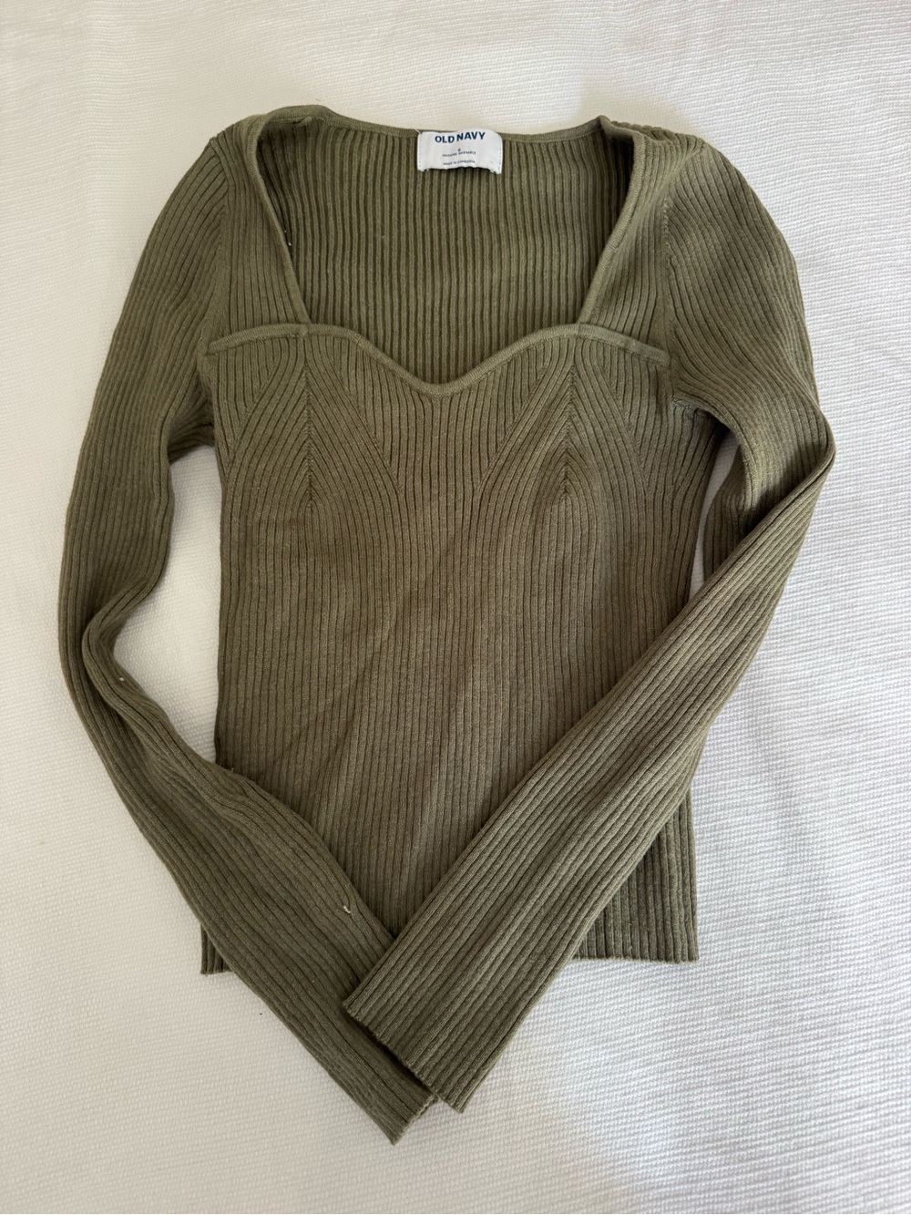 Old Navy Olive Ribbed Sweetheart Neck Sweater